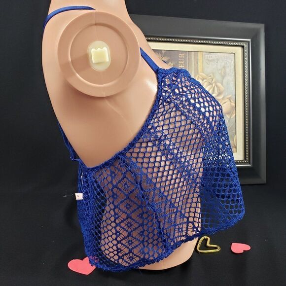 VS Blue Sexy FishNet Lace Cross Back Straps Tank S - Picture 2 of 4